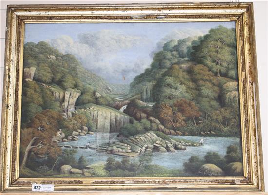 Lieutenant General William Le Mesurier (19th century), oil on canvas, Home Chase with the lovers leap on the river Dart, Devonshire